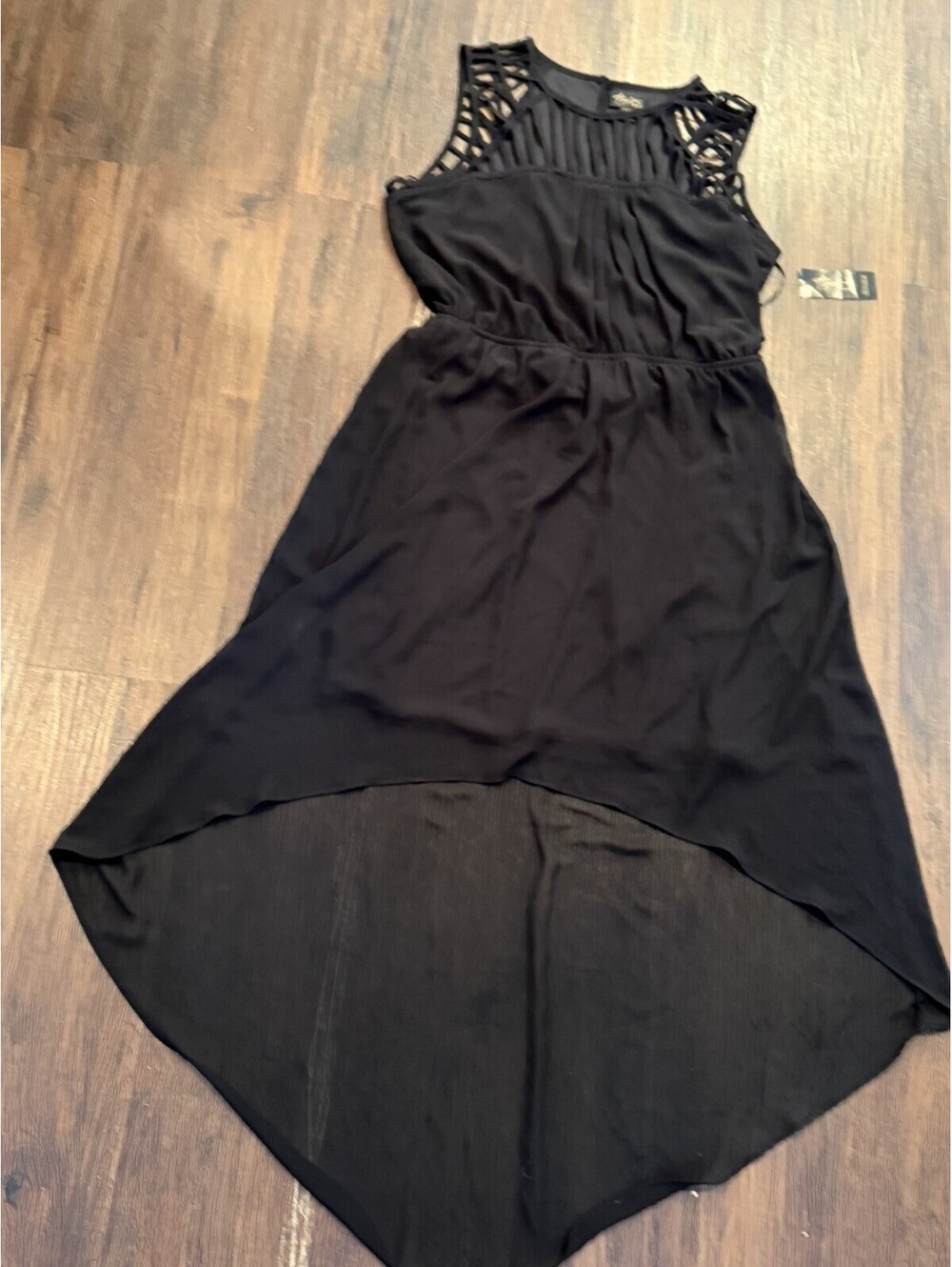 Thalia Sodi Veracruz Black High Low Dress Size L NWT Lattice Shoulders